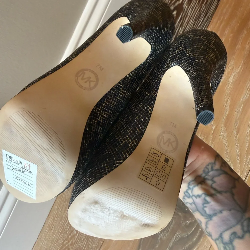 Michael Kors Erika Leopard Print Glitter Platform Peep Toe Pumps Size 7 - Picture 12 of 12